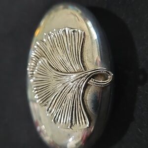 Vintage Silver Oval Trinket Box with Leaf Design
